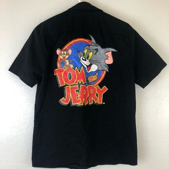 Tom and Jerry Button Down short sleeve Black Shirt size Small - Picture 2 of 4